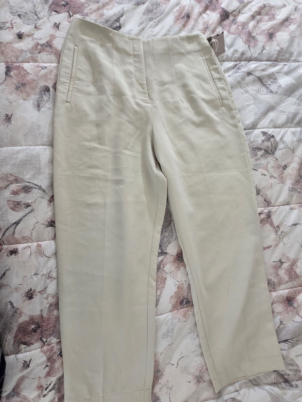 Cream Cropped High-Waist Tailored Trousers Nwt